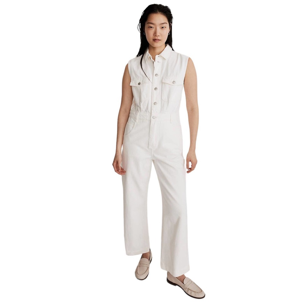 MADEWELL Denim Sleeveless Carpenter Jumpsuit in Tile While XXL